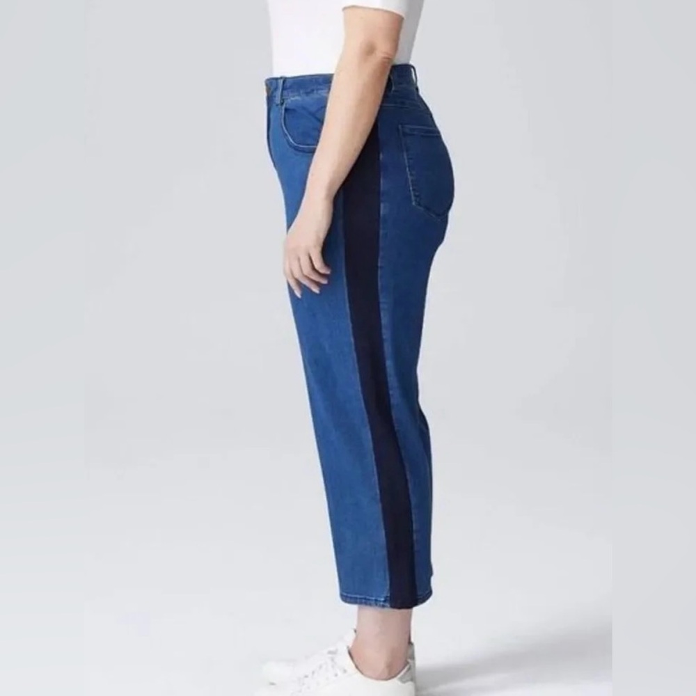 Universal Standard Denim Cropped Jeans with Dark Blue Tuxedo Stripe